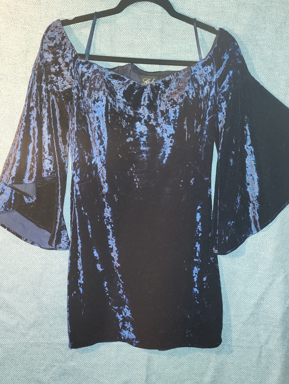 La Femme Navy Crushed Velvet Dress. Size 10, NWT. Boho Goth